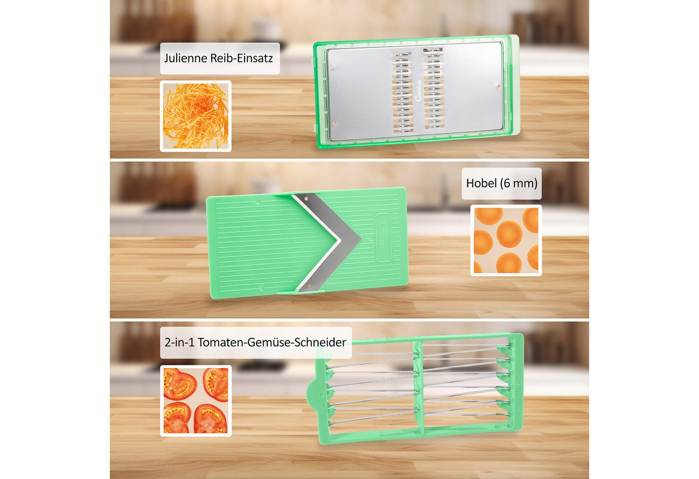 Genius Gemüseschneider Nicer Dicer Exclusive 30 tlg Gemüseschneider & Gemüse Hobel, Extra scharfe Edelstahl-Klingen, Multifunktional