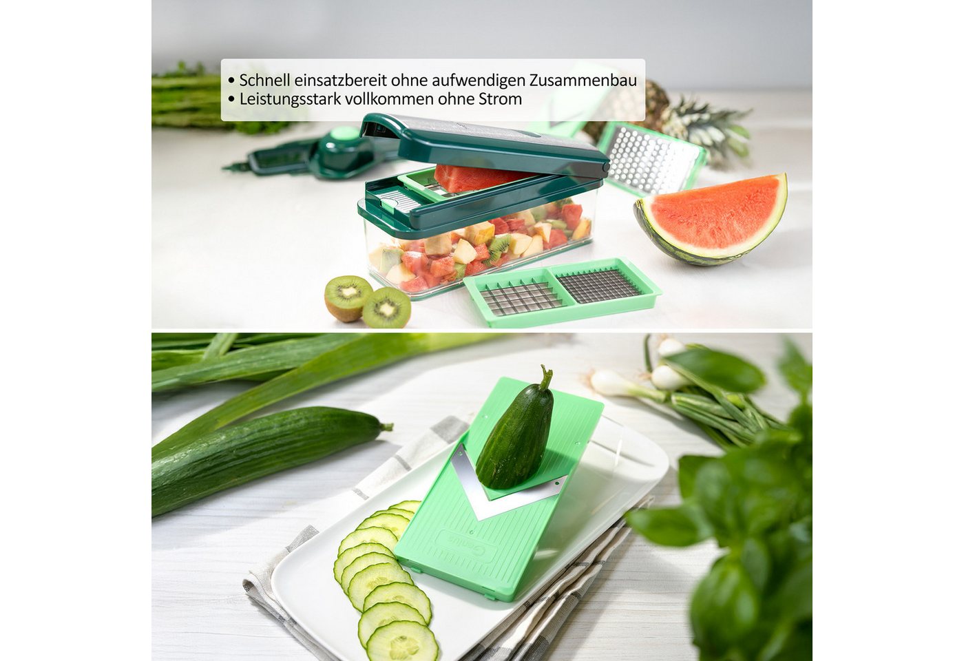 Genius Gemüseschneider Nicer Dicer Exclusive 30 tlg Gemüseschneider & Gemüse Hobel, Extra scharfe Edelstahl-Klingen, Multifunktional Bild 2