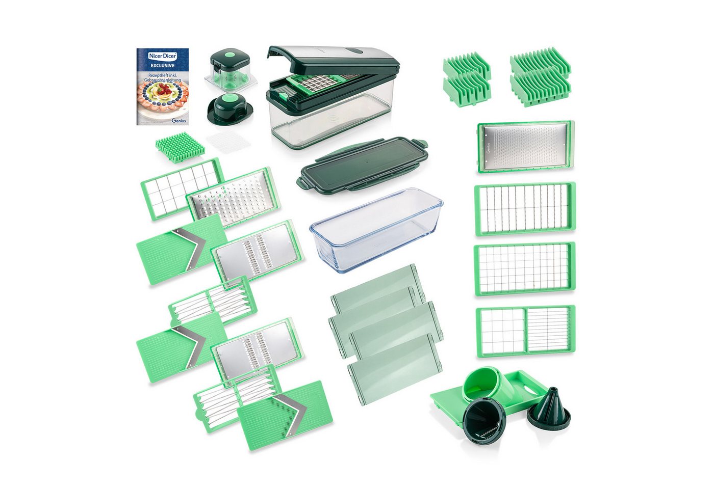 Genius Gemüseschneider Nicer Dicer Exclusive 30 tlg Gemüseschneider & Gemüse Hobel, Extra scharfe Edelstahl-Klingen, Multifunktional Bild 3