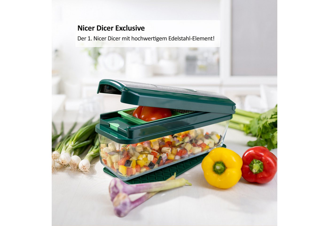 Genius Gemüseschneider Nicer Dicer Exclusive 30 tlg Gemüseschneider & Gemüse Hobel, Extra scharfe Edelstahl-Klingen, Multifunktional Bild 5