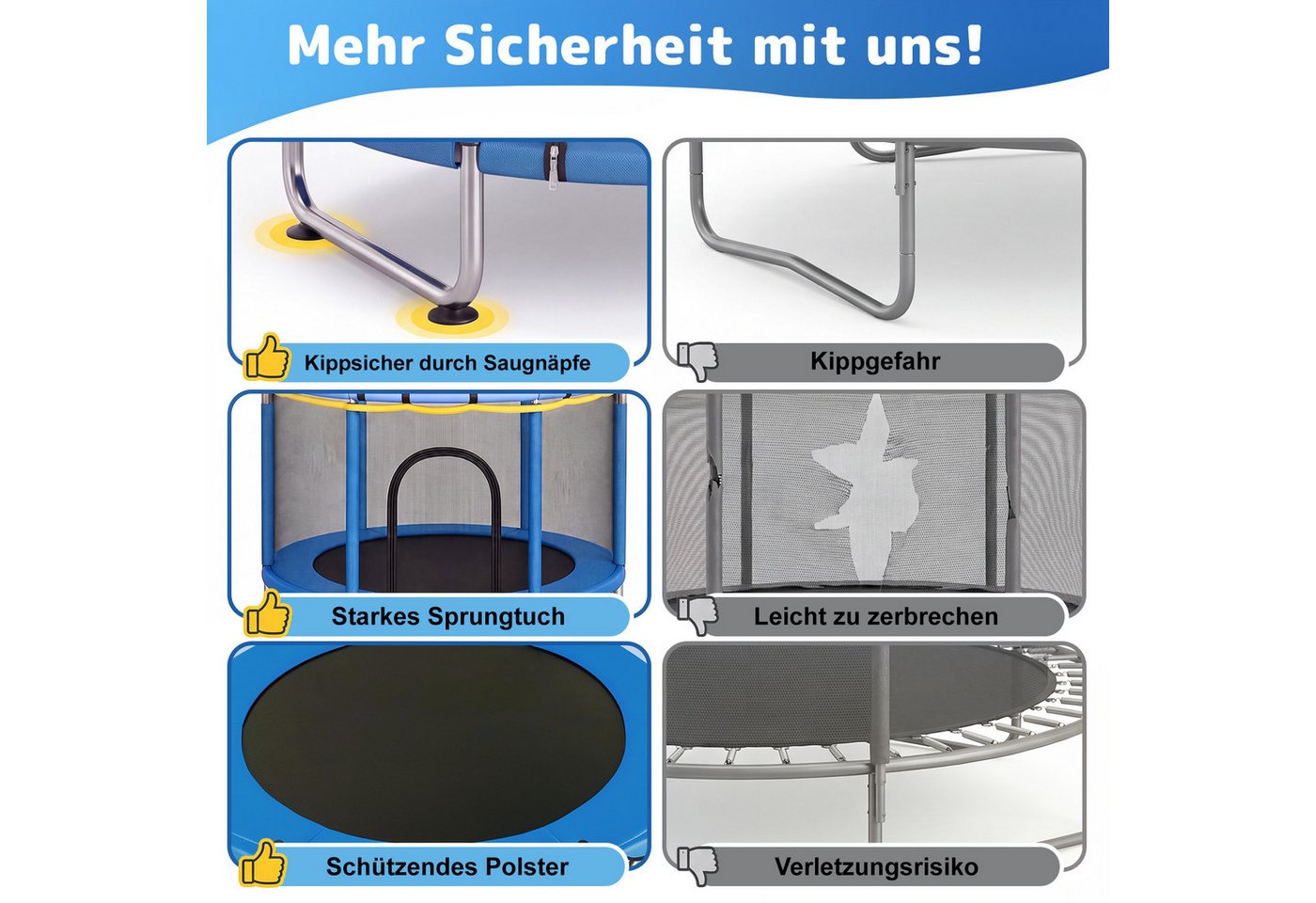 kehot Kindertrampolin Kinder Trampolin mit Sicherheitsnetz,Turnstange, Innen-/Außenbereich, Ø 140 cm, mit 10 kleine Bälle,2 Hängeringe,1 Basketballset,Schaukel,Sandsack Bild 2