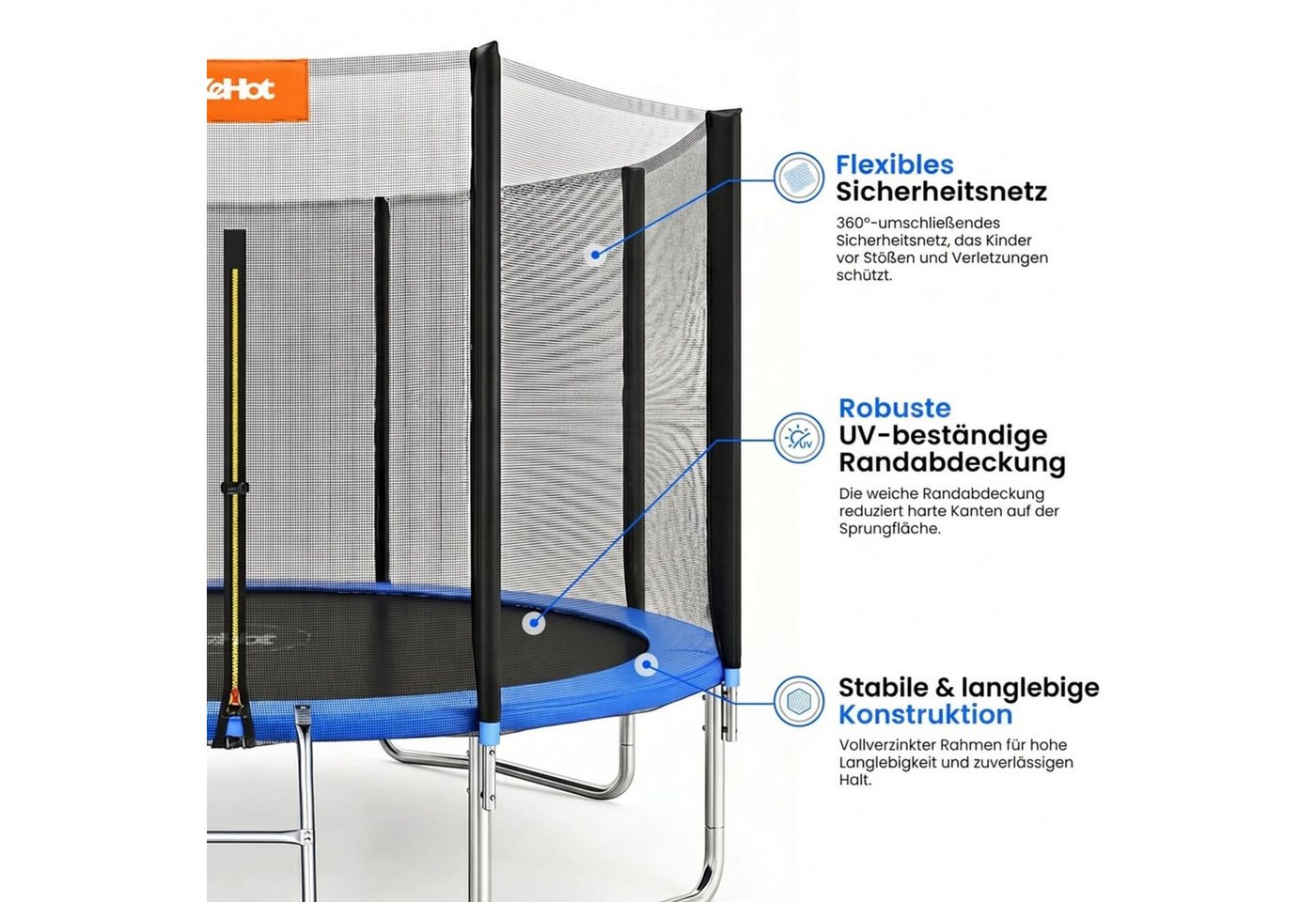 kehot Kindertrampolin Kinder Trampolin mit Sicherheitsnetz,Turnstange, Innen-/Außenbereich, Ø 305 cm, Stabil bis 150 kg für aktiven Spielspaß und gemeinsames Springen Bild 2