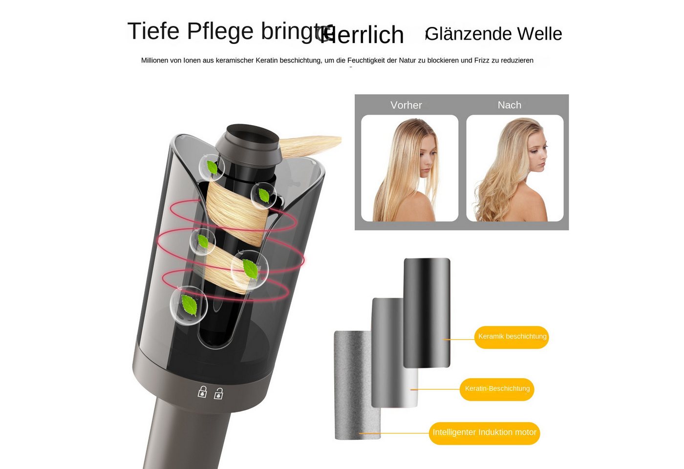 GARRYFIZH Lockenstab Lockenstab Automatischer Lockenstab Lockenstäbe, 4 Heizstufen Drehung nach links und rechts