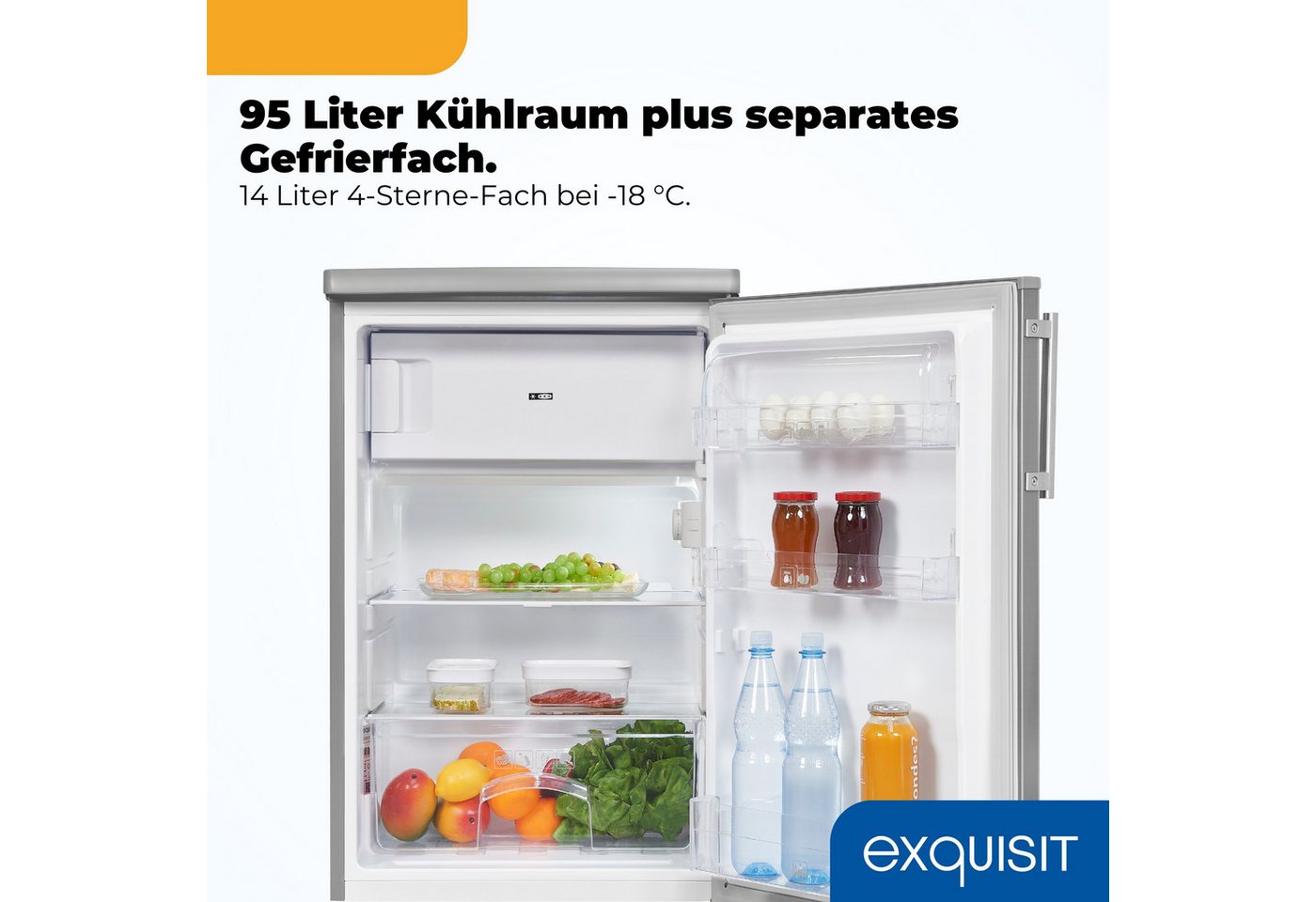 exquisit Kühlschrank KS516-4-HE-040E, 85 cm hoch, 56 cm breit, LED-Beleuchtung, Elektronische Temperaturregelung Bild 2