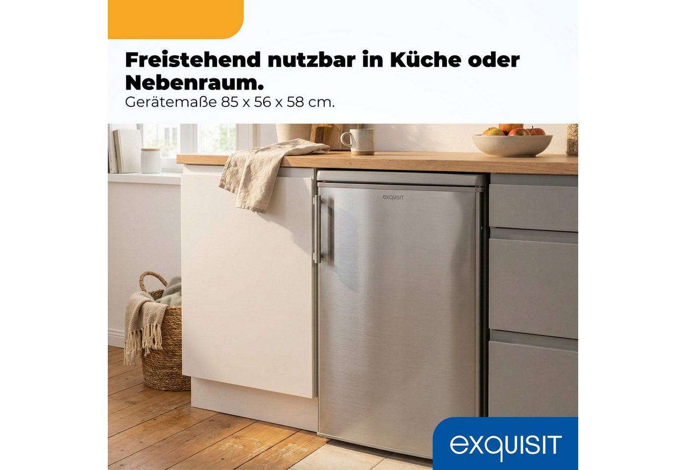 exquisit Kühlschrank KS516-4-HE-040E, 85 cm hoch, 56 cm breit, LED-Beleuchtung, Elektronische Temperaturregelung Bild 4