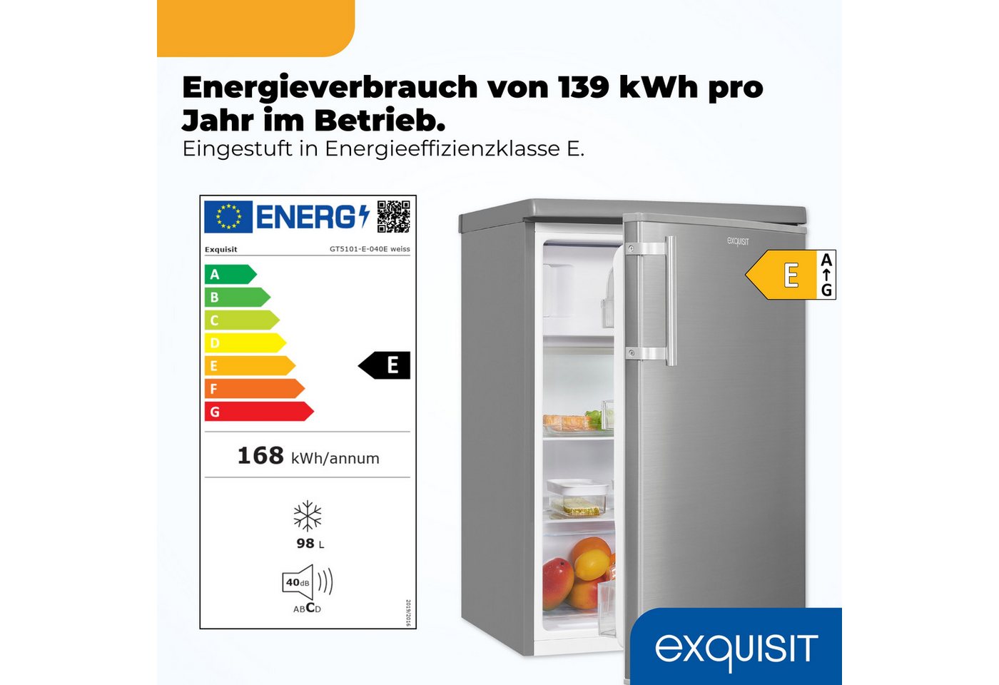 exquisit Kühlschrank KS516-4-HE-040E, 85 cm hoch, 56 cm breit, LED-Beleuchtung, Elektronische Temperaturregelung Bild 5
