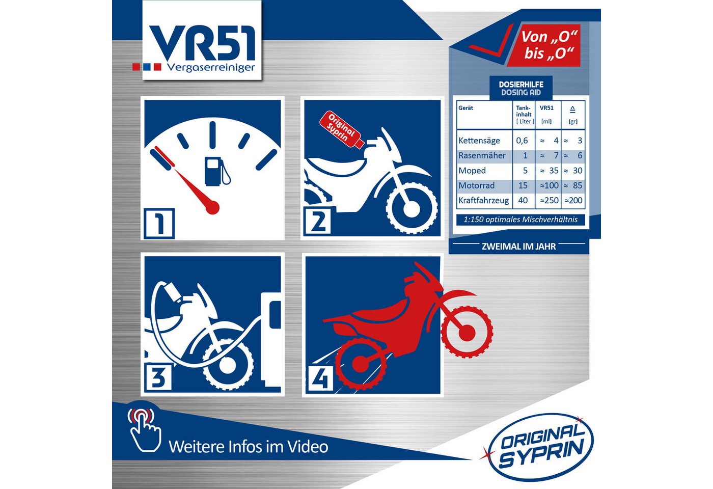 Original Syprin Benzin-Stabilisator Vergaserreiniger VR51 für 2-Takt & 4-Takt Motoren 250ml, 0.250 l, (1-St) Bild 2