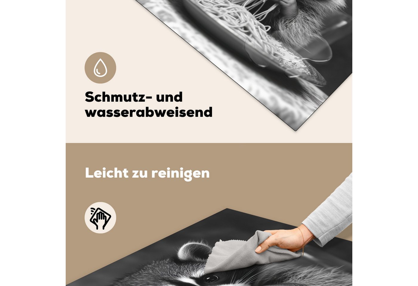 MuchoWow Herd-Abdeckplatte Waschbär - Niedlich - Pasta - Tischtuch - Schwarz - Weiß, Vinyl, (1 tlg), Cerankochfeld Abdeckung, Herd Abdeckplatten Vinyl, 58x59 cm Bild 4