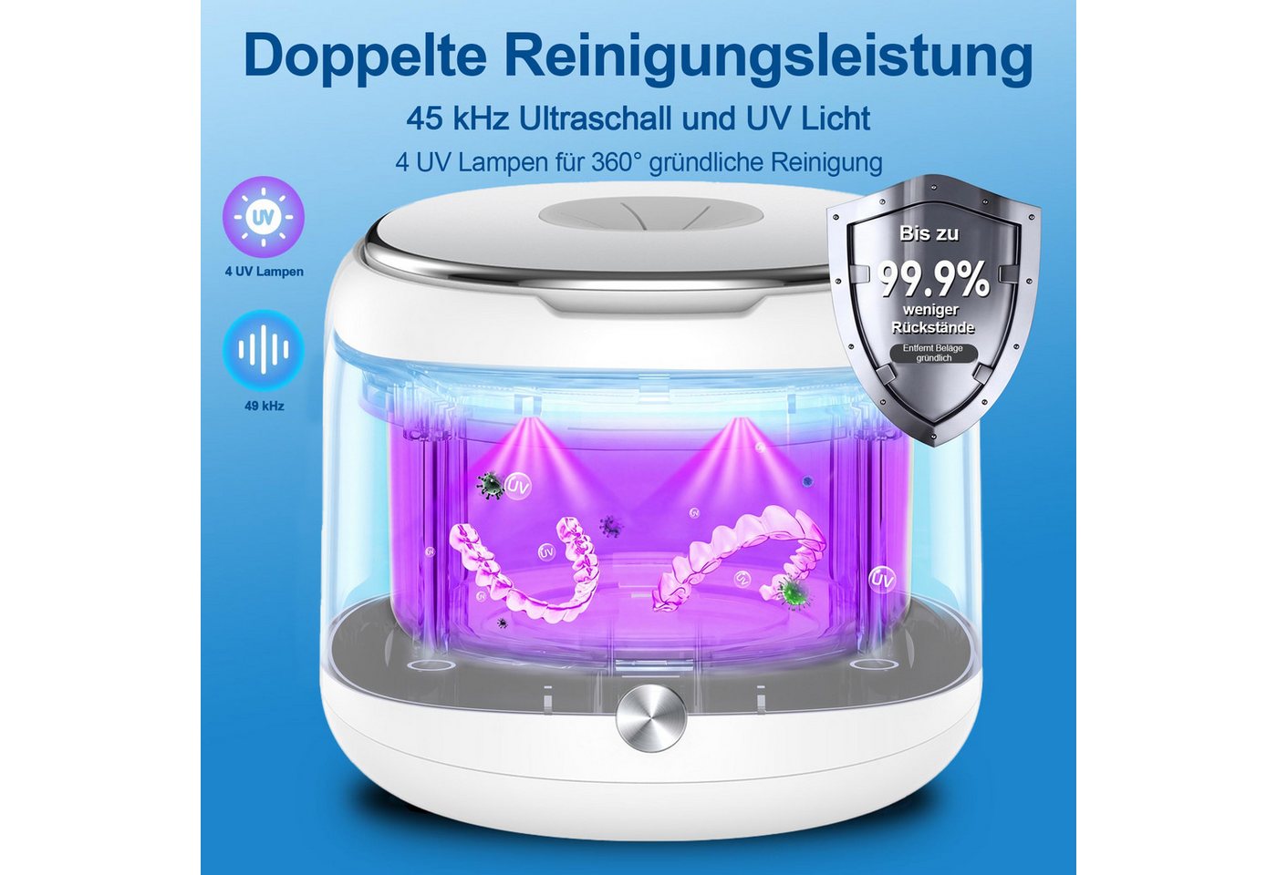 SWGOTA Ultraschallreiniger Ultraschallreinigungsgerät 45000Hz 200ml Tank für Zuhause Büro, 4 Modi UV 254nm Reinigung leise unter 35dB 290g kompakt Bild 4