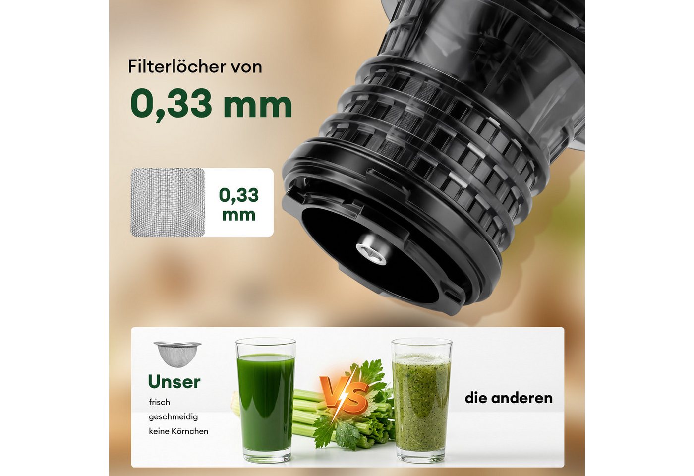 CkeyiN Pro Entsafter für Ganze Obst und Gemüse,Slow Juicer mit 148MM Breite,Juicer Machine, 300 W, mit 550 ml-Becher,Spülmaschinenfest & Abnehmbare Teile
