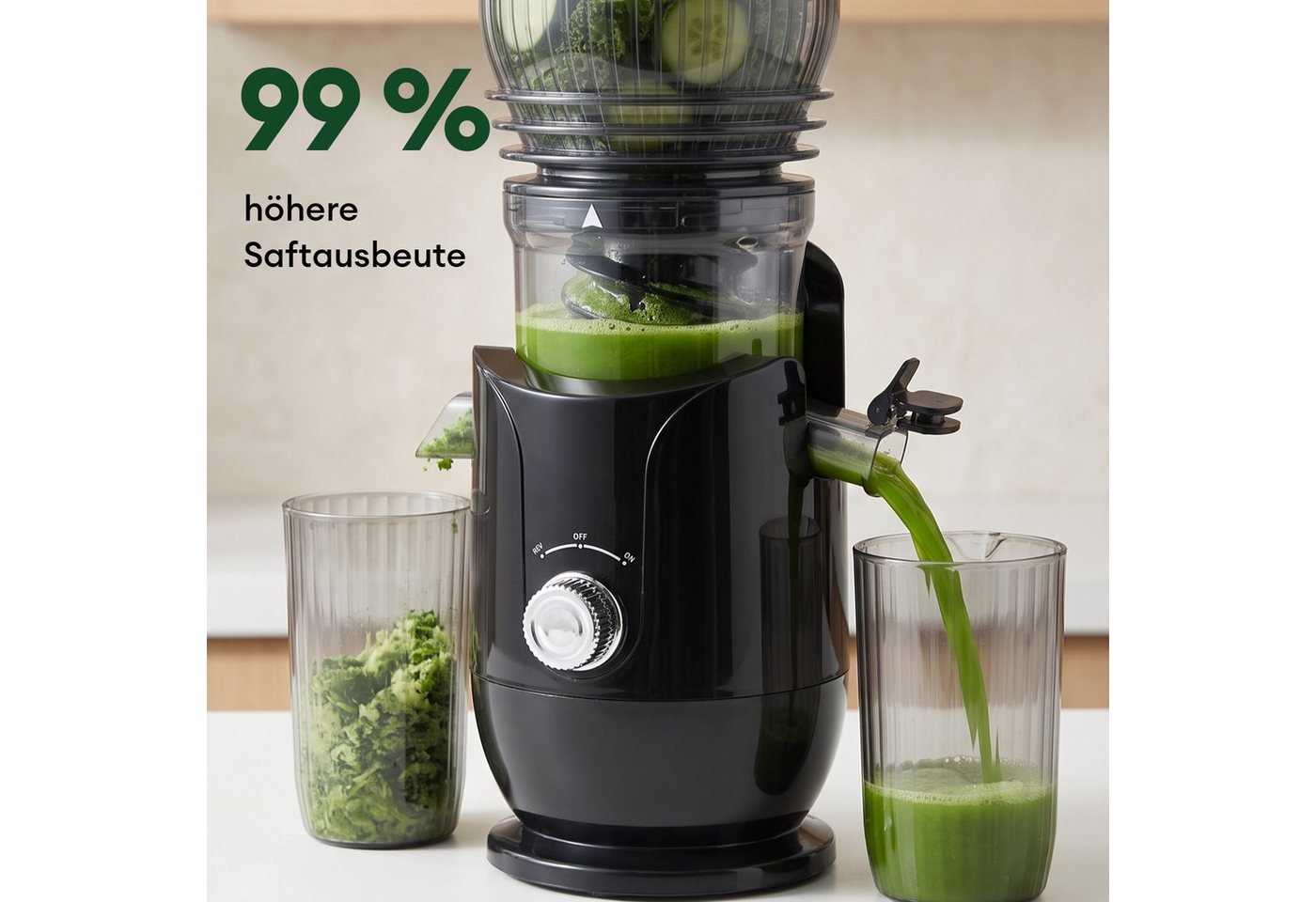 CkeyiN Pro Entsafter für Ganze Obst und Gemüse,Slow Juicer mit 148MM Breite,Juicer Machine, 300 W, mit 550 ml-Becher,Spülmaschinenfest & Abnehmbare Teile Bild 5