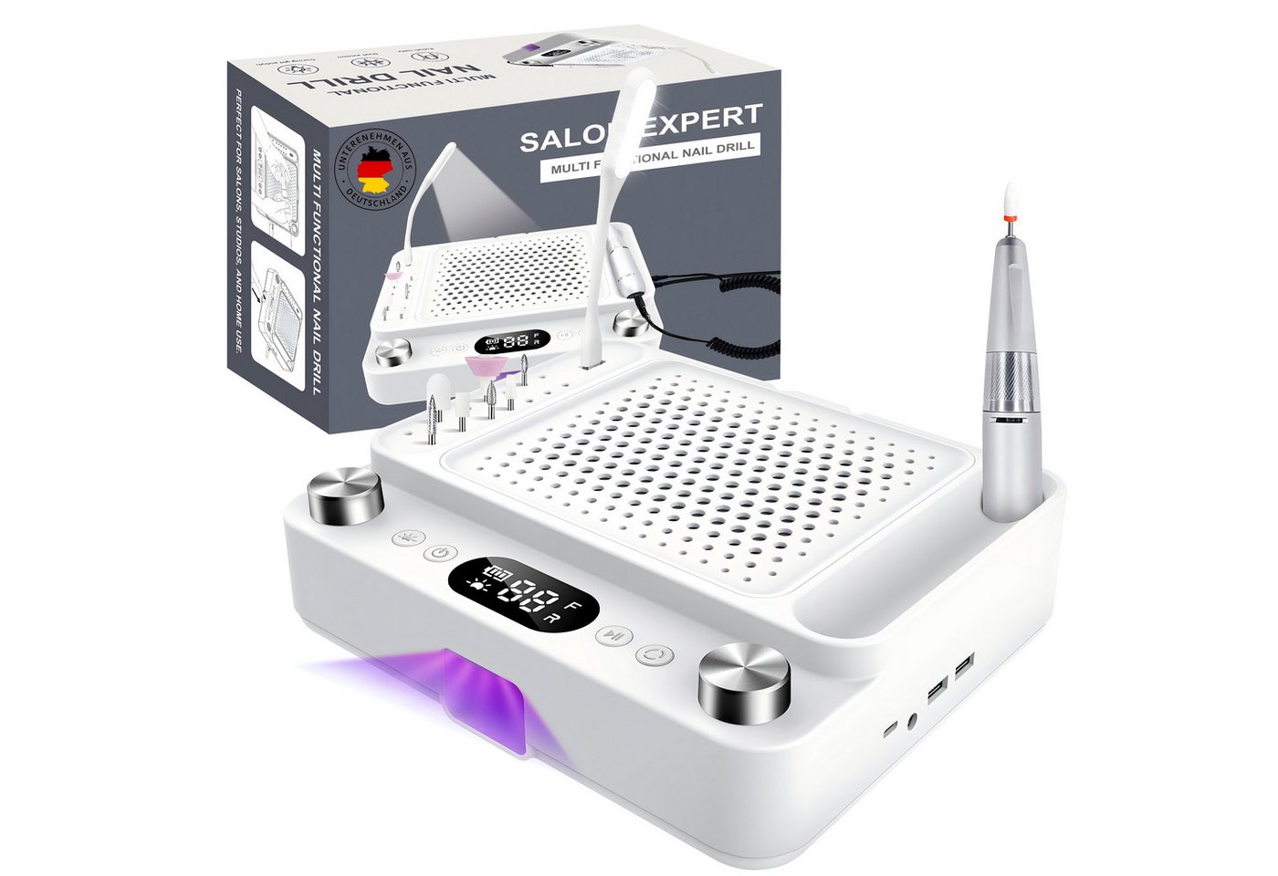 SWGOTA Maniküre-Pediküre-Set 3-in-1 Maniküregerät mit Nagelfräser, Staubabsaugung und UV/LED-Lampe, Maniküregerät für Nagelstudio und Zuhause, 80W Absaugung, Waschbarer Filter, Bild 2