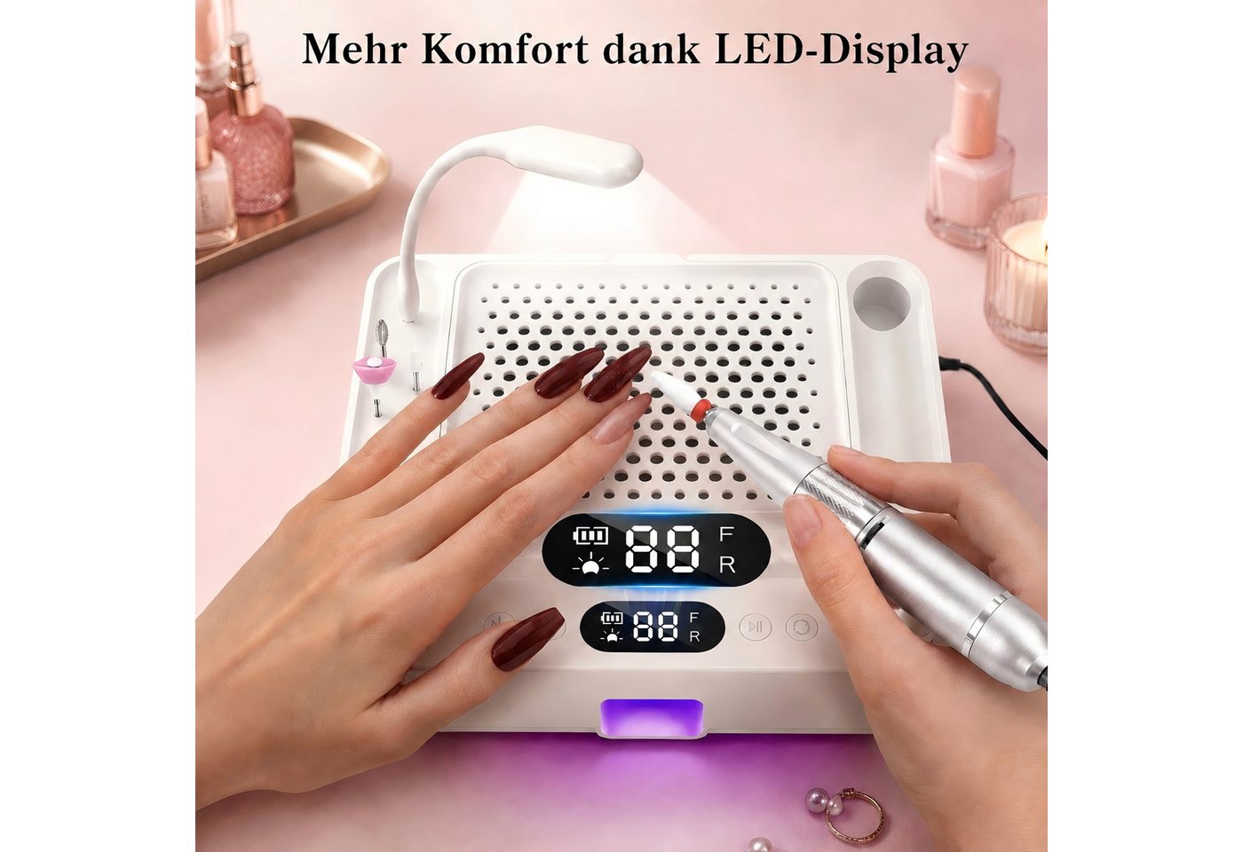 SWGOTA Maniküre-Pediküre-Set 3-in-1 Maniküregerät mit Nagelfräser, Staubabsaugung und UV/LED-Lampe, Maniküregerät für Nagelstudio und Zuhause, 80W Absaugung, Waschbarer Filter, Bild 4