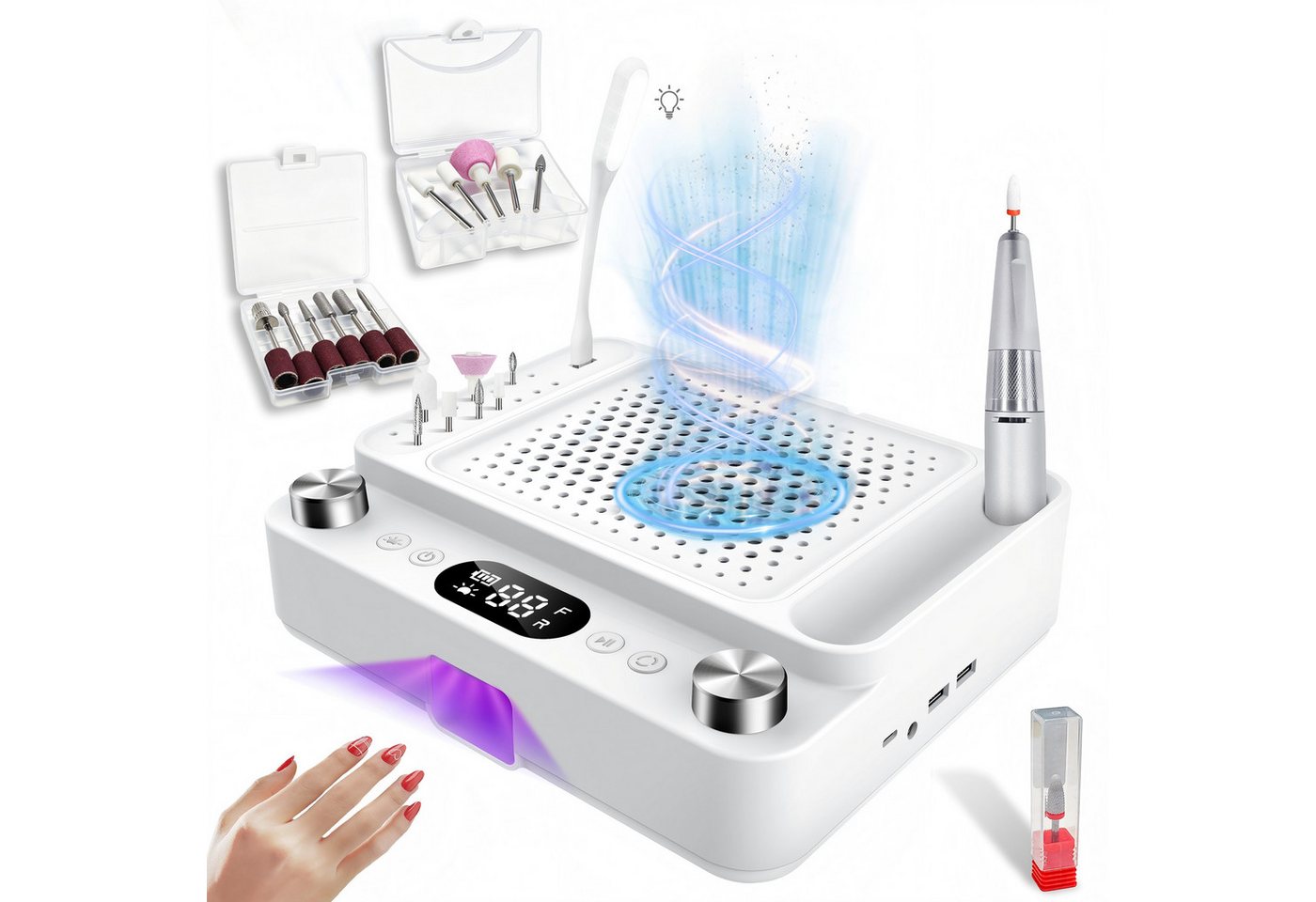 SWGOTA Maniküre-Pediküre-Set 3-in-1 Maniküregerät mit Nagelfräser, Staubabsaugung und UV/LED-Lampe, Maniküregerät für Nagelstudio und Zuhause, 80W Absaugung, Waschbarer Filter, Bild 5