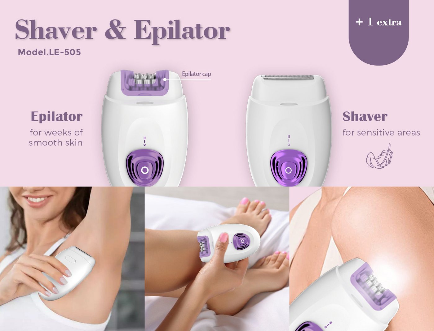 feinlux Epilierer Epilierer für Frauen, Gesichtsepilierer, Haarentfernung im Gesicht, Aufsätze: 2 St., Elektrorasierer & Epilierer, Gesichtsepilierer für Frauen, mit LED-Licht für Achselhöhlen, Beine, Arme