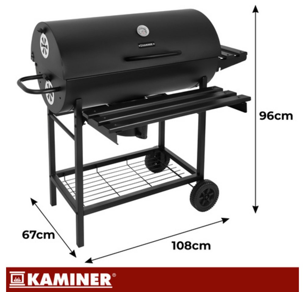 Kaminer Standgrill Holzkohlegrill Grillwagen Barbecue, Deckelthermometer, 2 Grillroste, Abdeckung, Zubehör-Set Bild 3