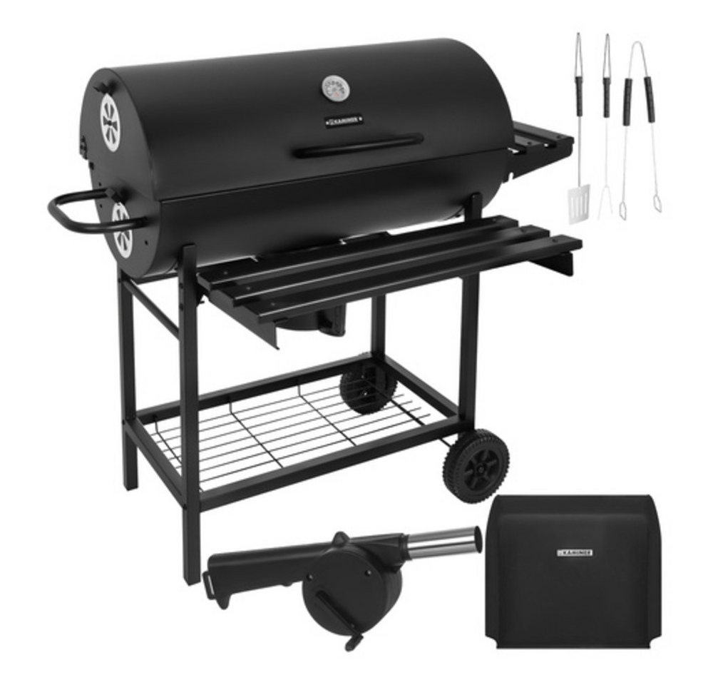 Kaminer Standgrill Holzkohlegrill Grillwagen Barbecue, Deckelthermometer, 2 Grillroste, Abdeckung, Zubehör-Set Bild 4