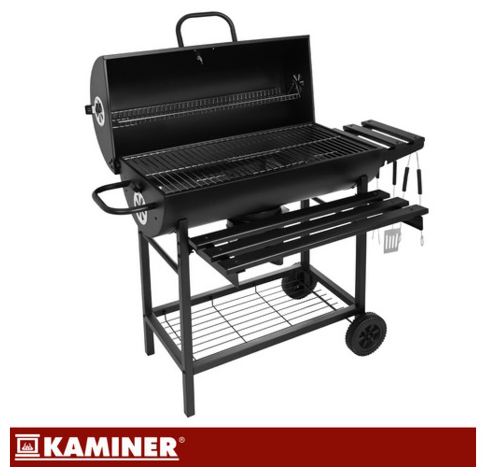 Kaminer Standgrill Holzkohlegrill Grillwagen Barbecue, Deckelthermometer, 2 Grillroste, Abdeckung, Zubehör-Set Bild 5