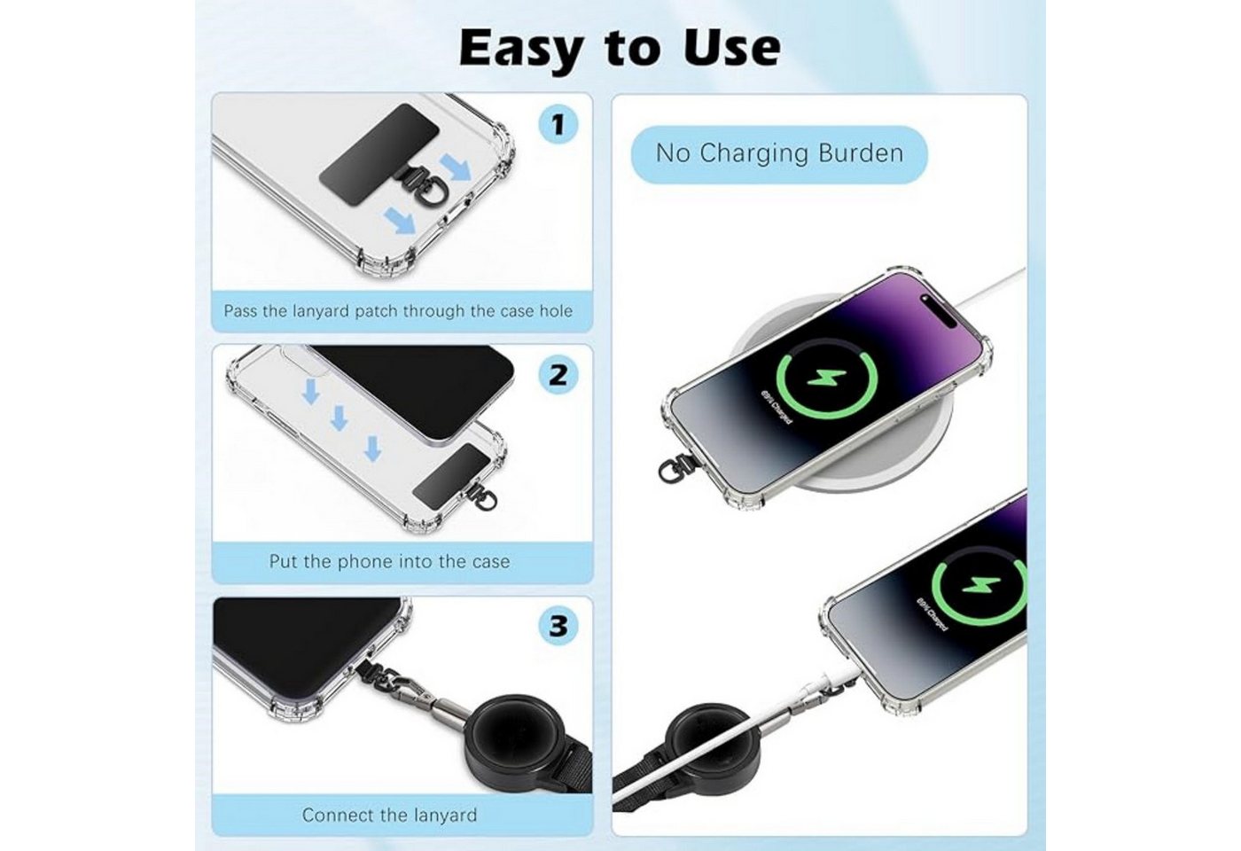 ibettertec Handykette Einziehbares Handy-Sicherungsband, Einziehbarer Umhängeband mit Diebstahlschutz und Metallhaken und 360°-Metallhalterung, Handy-Umhängeband für Outdoor wie Wandern, Klettern und Angeln Bild 5
