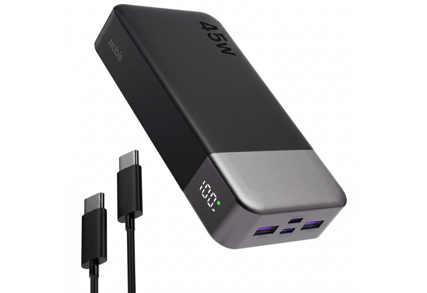 NOBIS Powerbank 20000mAh 45W Schnellladegerät Externer mit C zu C Kabel Powerbank 20000 mAh, power bank mit Digitalanzeige für Smartphone Laptop Tablet für Reisen
