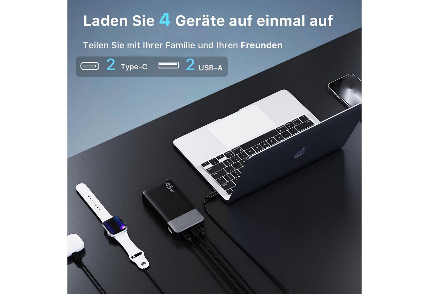NOBIS Powerbank 20000mAh 45W Schnellladegerät Externer mit C zu C Kabel Powerbank 20000 mAh, power bank mit Digitalanzeige für Smartphone Laptop Tablet für Reisen Bild 2