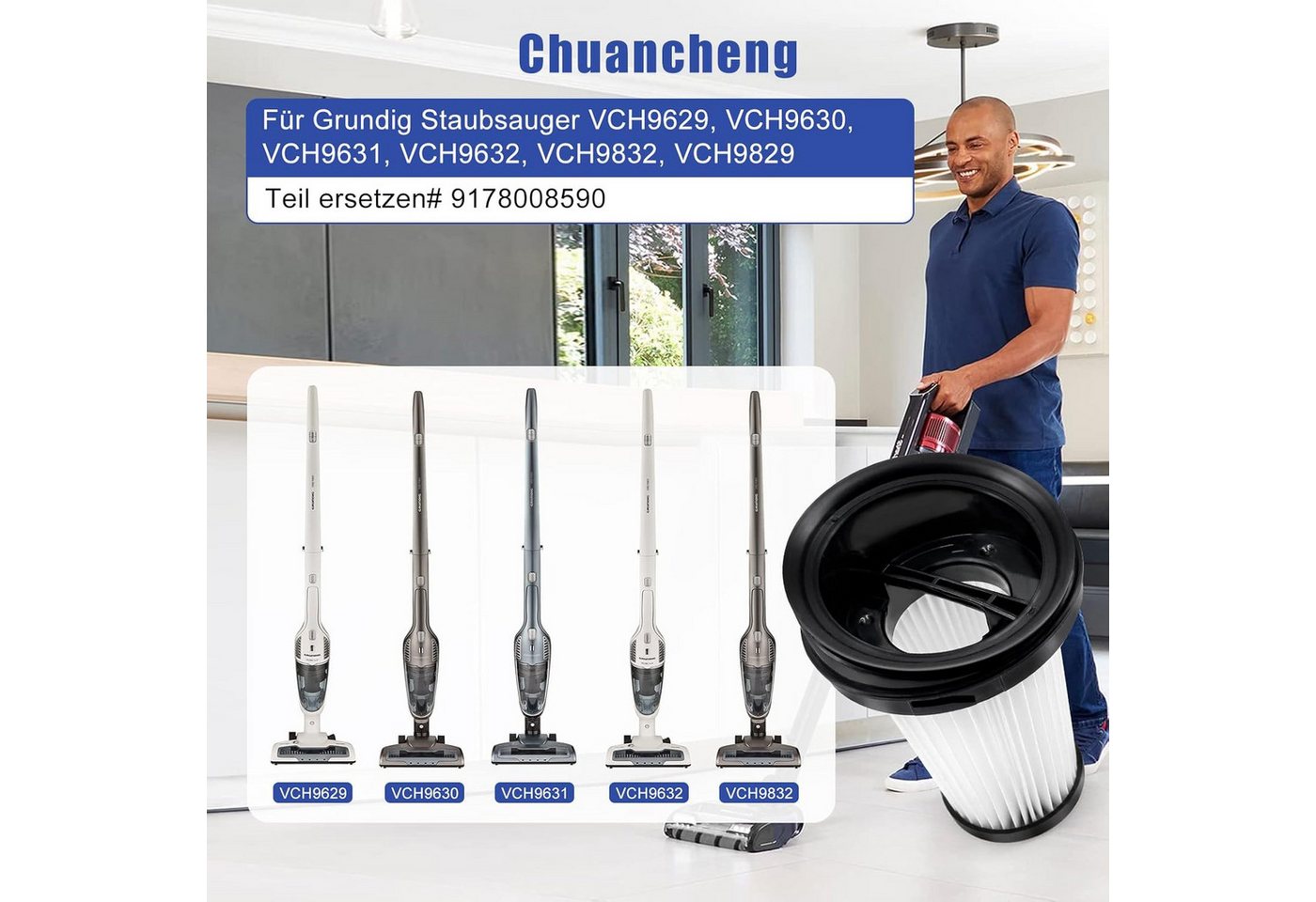 FELIXLEO Saugroboter Zubehör-Set 4x Filter für Grundig VCH9629 VCH9630 VCH9832 Hepa Staubsauger, (1-tlg) Bild 4
