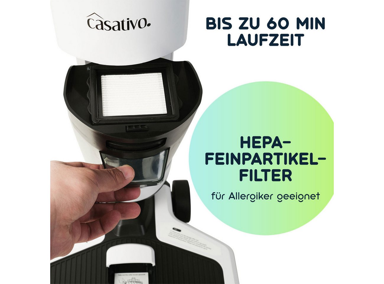 Casativo Nass-Trocken-Akkusauger Boden-Wischsauger mit HEPA-Filter, 220 W, 550ml Bild 3