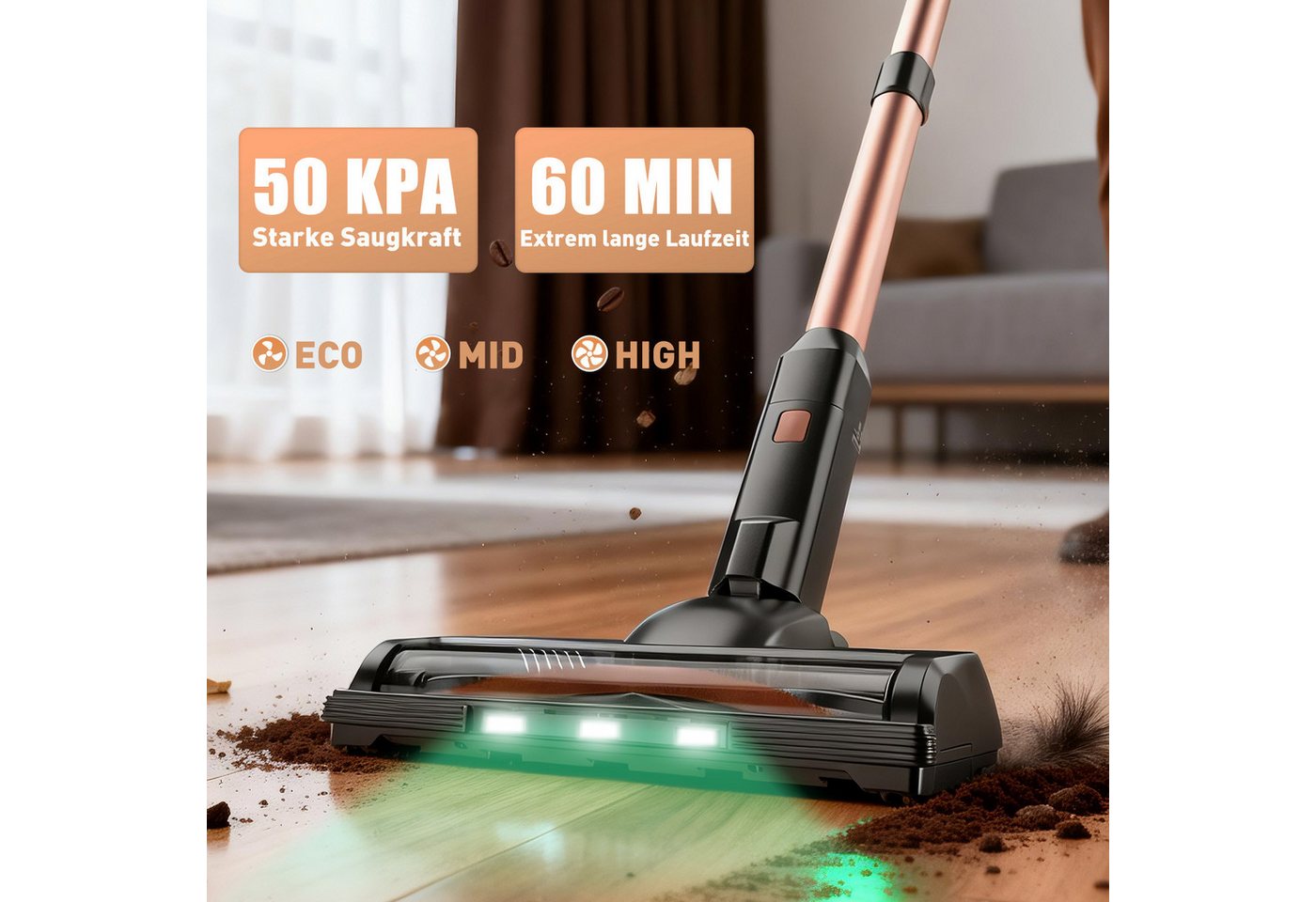 INSE Akku-Hand-und Stielstaubsauger Akku Staubsauger 50000Pa/1.2 L/60 Min, Staubsauger Kabellos, 1,2L Staubbehälter, mit LED Display,3 Saugstufen,Akkusauger, 2500mAh Für Teppich,Tierhaare Bild 2