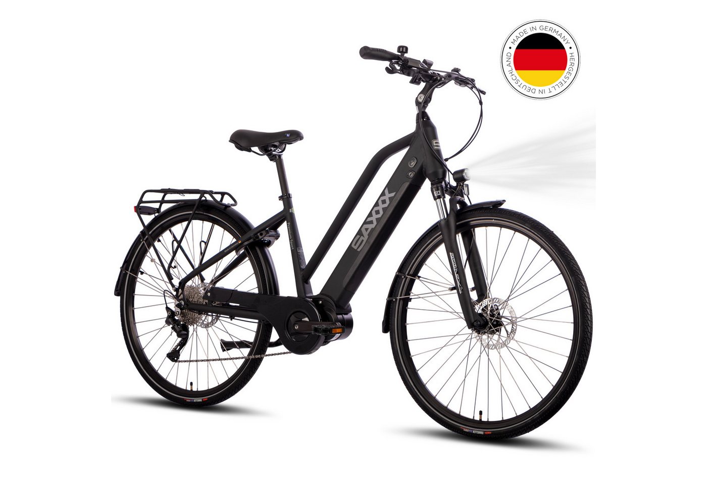 SAXXX E-Bike Trekkingrad 28 Zoll Pedelec mit 90 Nm Antrieb, 10 Gang SHIMANO Deore Schaltwerk, Kettenschaltung, Mittelmotor, 522 Wh, (mit abnehmbarem Akku mit Schloss vormontiert zu 95), Bis 100 km Reichweite, hydraulische Scheibenbremsen Bild 5