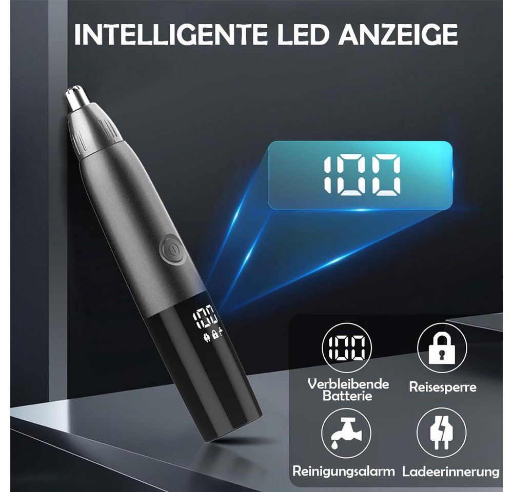 TUWENA Nasen- und Ohrhaartrimmer Nasenhaartrimmer Herren, 4 in 1 Nasenhaarschneider mit LED Anzeige, USB aufladbar Barttrimmer Ohrhaartrimmer Nasentrimmer IPX7 Wasserdicht