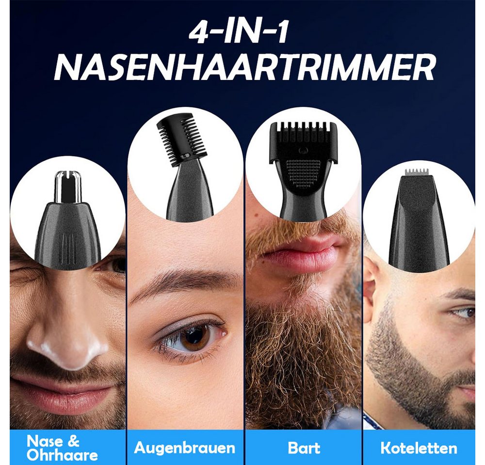 TUWENA Nasen- und Ohrhaartrimmer Nasenhaartrimmer Herren, 4 in 1 Nasenhaarschneider mit LED Anzeige, USB aufladbar Barttrimmer Ohrhaartrimmer Nasentrimmer IPX7 Wasserdicht Bild 2