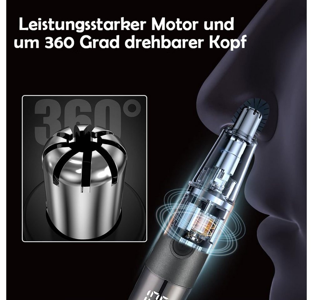 TUWENA Nasen- und Ohrhaartrimmer Nasenhaartrimmer Herren, 4 in 1 Nasenhaarschneider mit LED Anzeige, USB aufladbar Barttrimmer Ohrhaartrimmer Nasentrimmer IPX7 Wasserdicht Bild 3