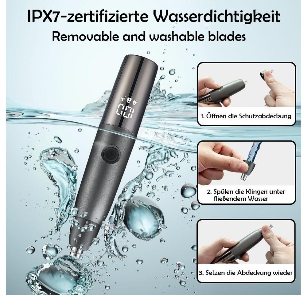 TUWENA Nasen- und Ohrhaartrimmer Nasenhaartrimmer Herren, 4 in 1 Nasenhaarschneider mit LED Anzeige, USB aufladbar Barttrimmer Ohrhaartrimmer Nasentrimmer IPX7 Wasserdicht Bild 4