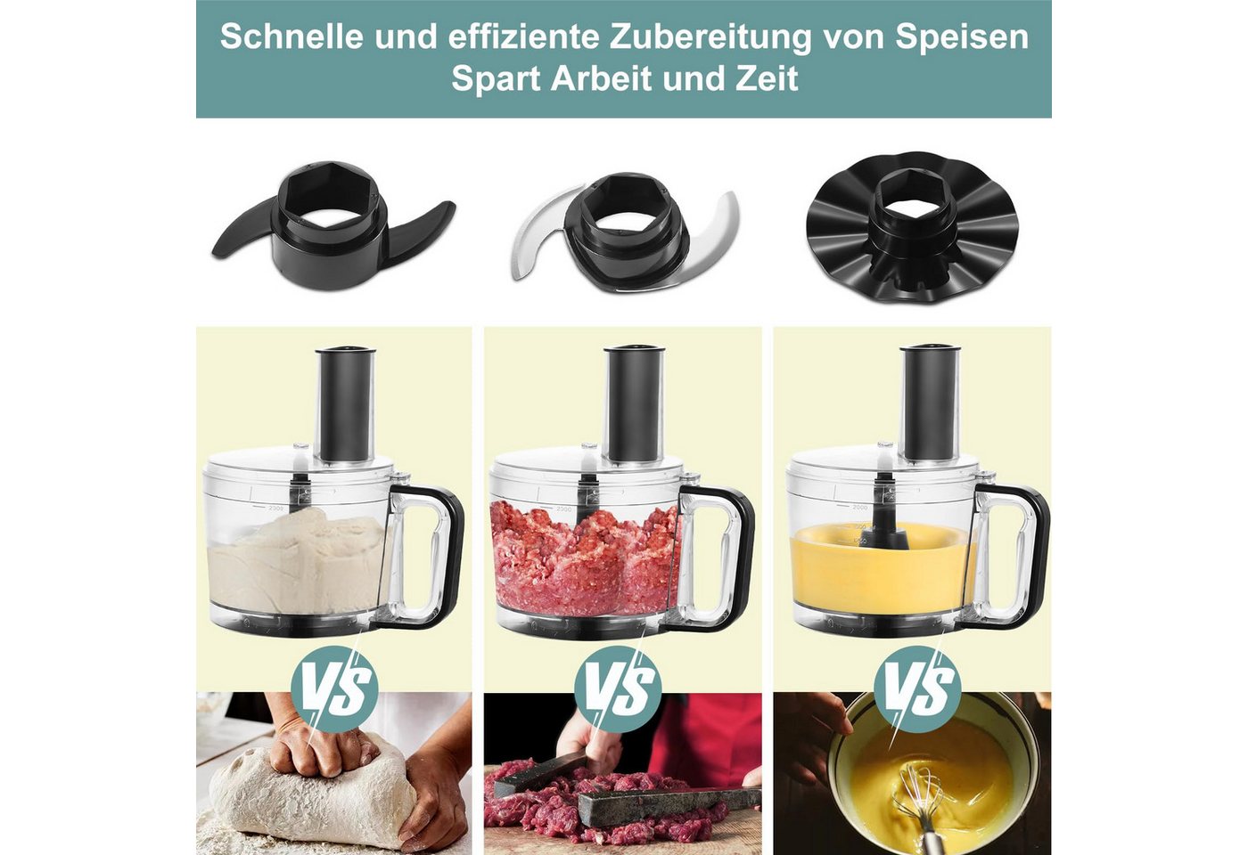 SNDOAS Küchenmaschine, 800 W, 2 l Schüssel, Mixer & Zerkleinerer mit 3 einstellbaren Geschwindigkeiten Bild 3