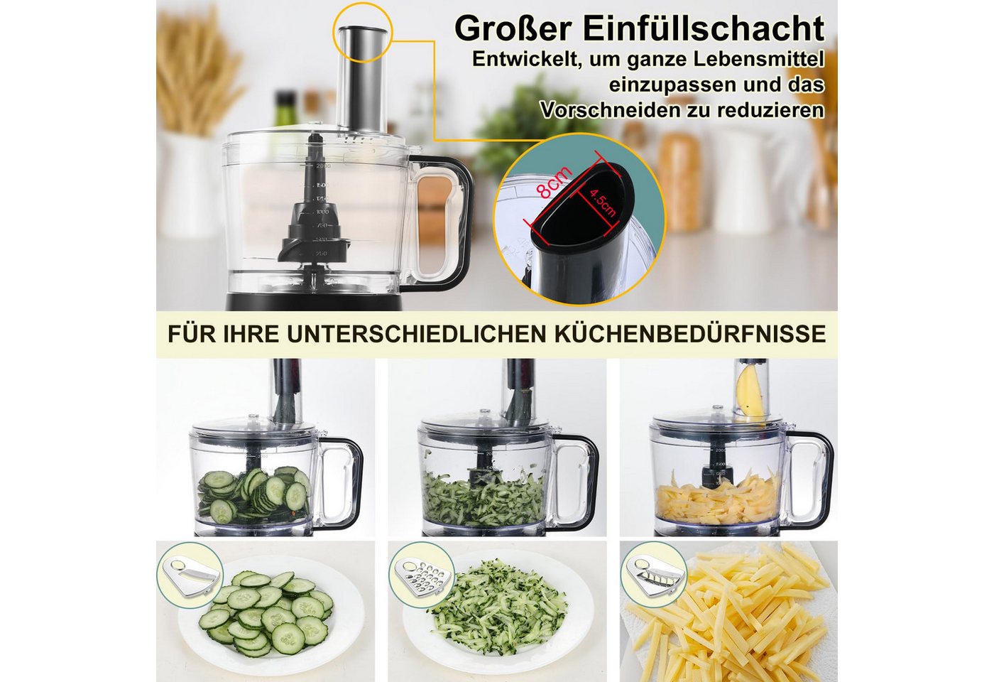 SNDOAS Küchenmaschine, 800 W, 2 l Schüssel, Mixer & Zerkleinerer mit 3 einstellbaren Geschwindigkeiten Bild 5