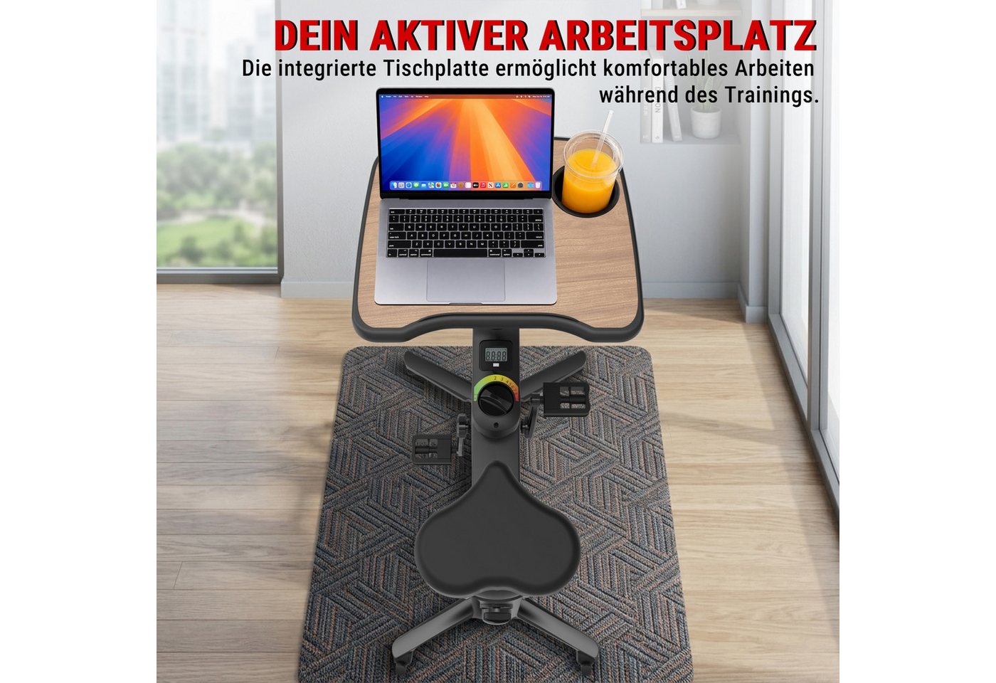 AsVIVA Heimtrainer H26 Desk Bike - Homeoffice Fahrrad mit Tischplatte & Riemenantrieb, Heimtrainer Fahrrad mit integrierter Tischplatte & Getränkehalter Bild 3