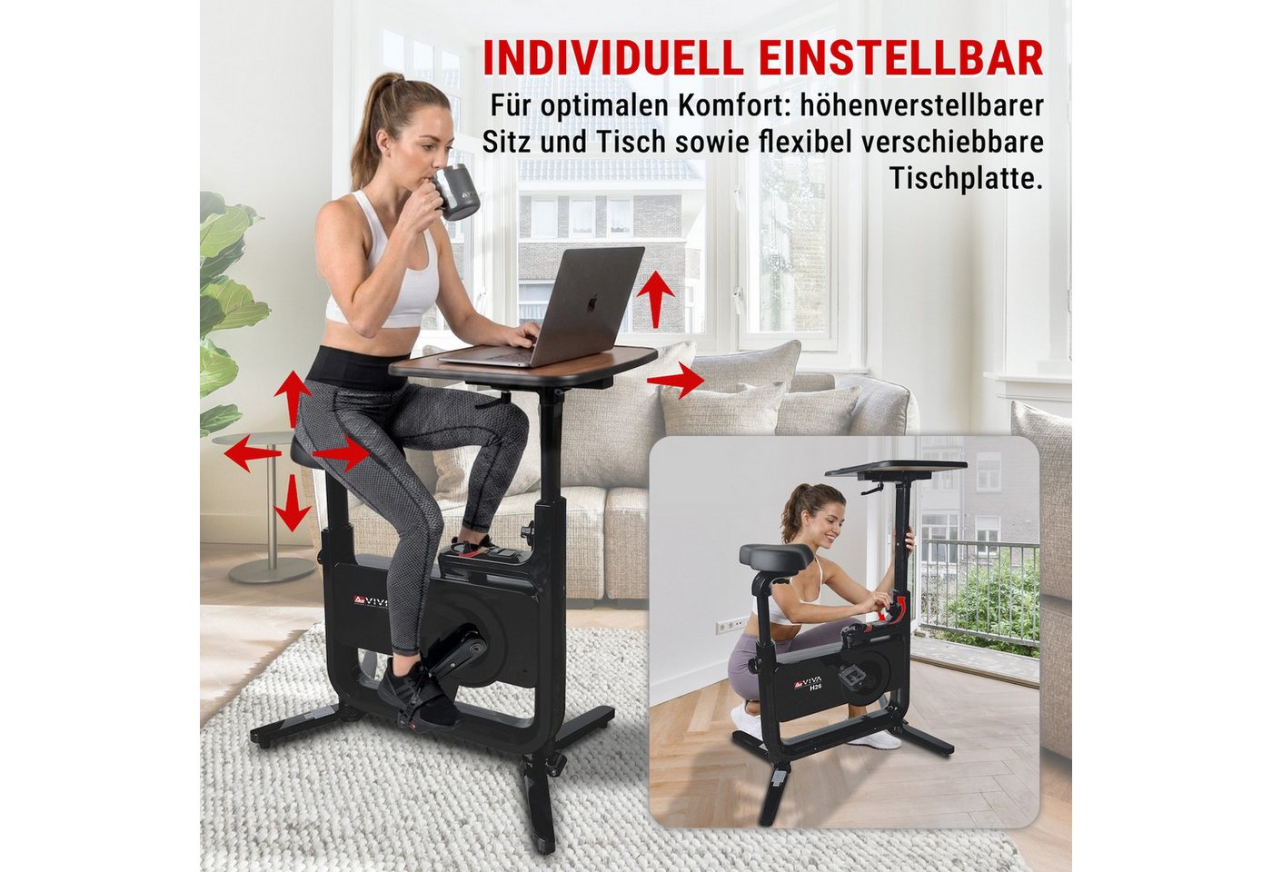 AsVIVA Heimtrainer H26 Desk Bike - Homeoffice Fahrrad mit Tischplatte & Riemenantrieb, Heimtrainer Fahrrad mit integrierter Tischplatte & Getränkehalter Bild 5