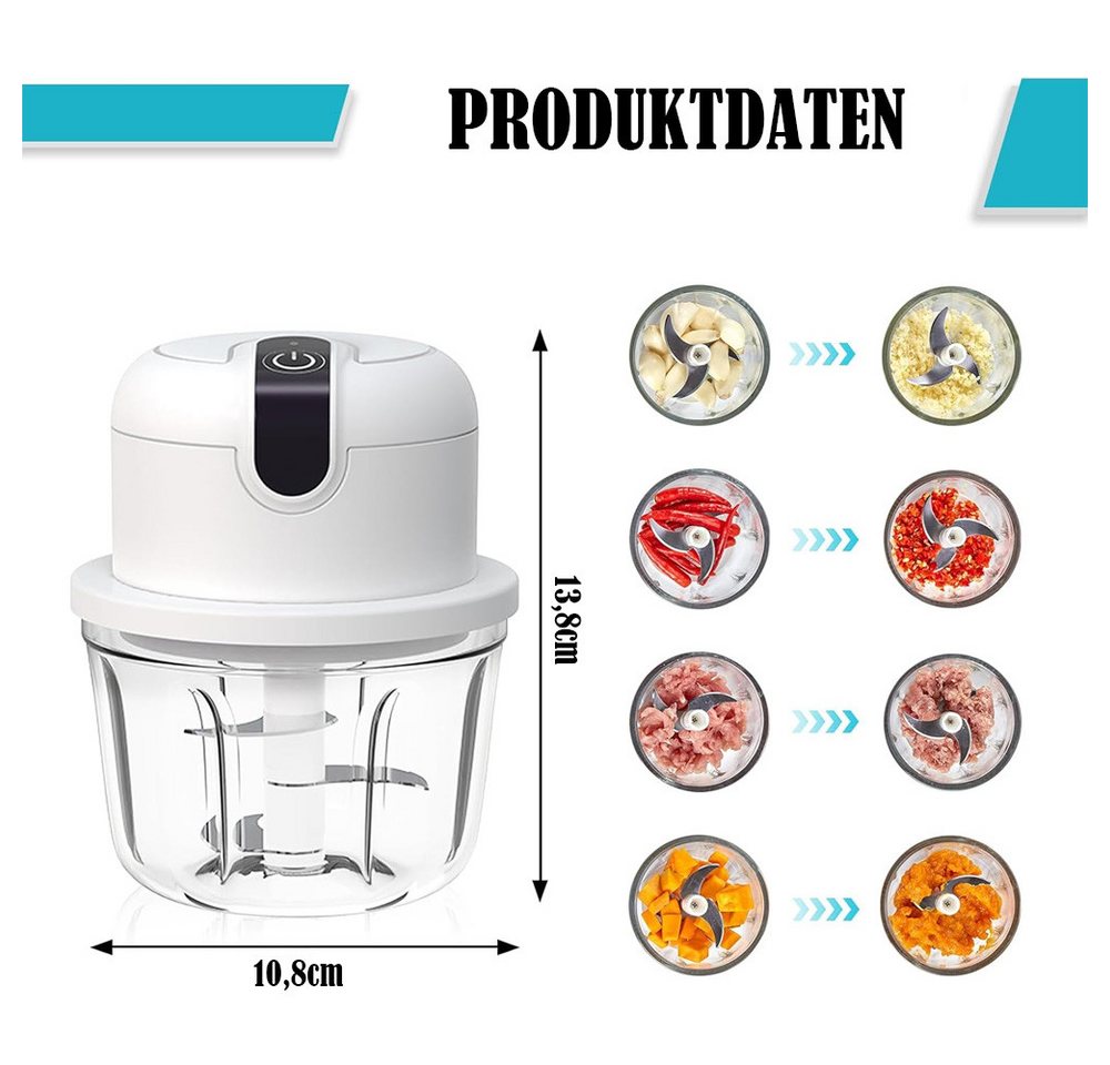 TUWENA Zerkleinerer Elektrischer Küchenzerkleinerer, Zwiebelzerkleinerer elektrisch 350 ml, Kabelloser Zerkleinerer für Zwiebeln, Obst, Nüsse, Fleisch, Knoblauch Bild 2