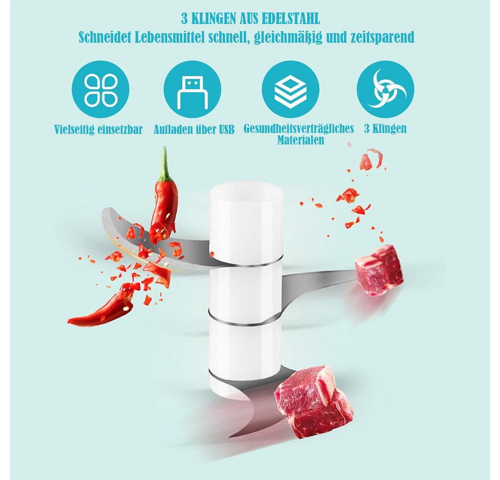 TUWENA Zerkleinerer Elektrischer Küchenzerkleinerer, Zwiebelzerkleinerer elektrisch 350 ml, Kabelloser Zerkleinerer für Zwiebeln, Obst, Nüsse, Fleisch, Knoblauch Bild 3