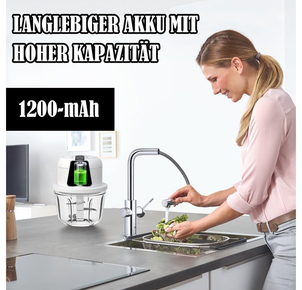 TUWENA Zerkleinerer Elektrischer Küchenzerkleinerer, Zwiebelzerkleinerer elektrisch 350 ml, Kabelloser Zerkleinerer für Zwiebeln, Obst, Nüsse, Fleisch, Knoblauch Bild 4