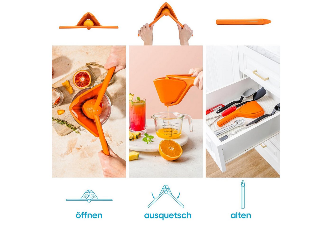 SURFOU Zitruspresse Zitronenpresse manuell kraftvoll platzsparend spülmaschinenfest, Für Zitronen Orangen Limetten Handpresse Entsafter leicht zu reinigen Bild 4