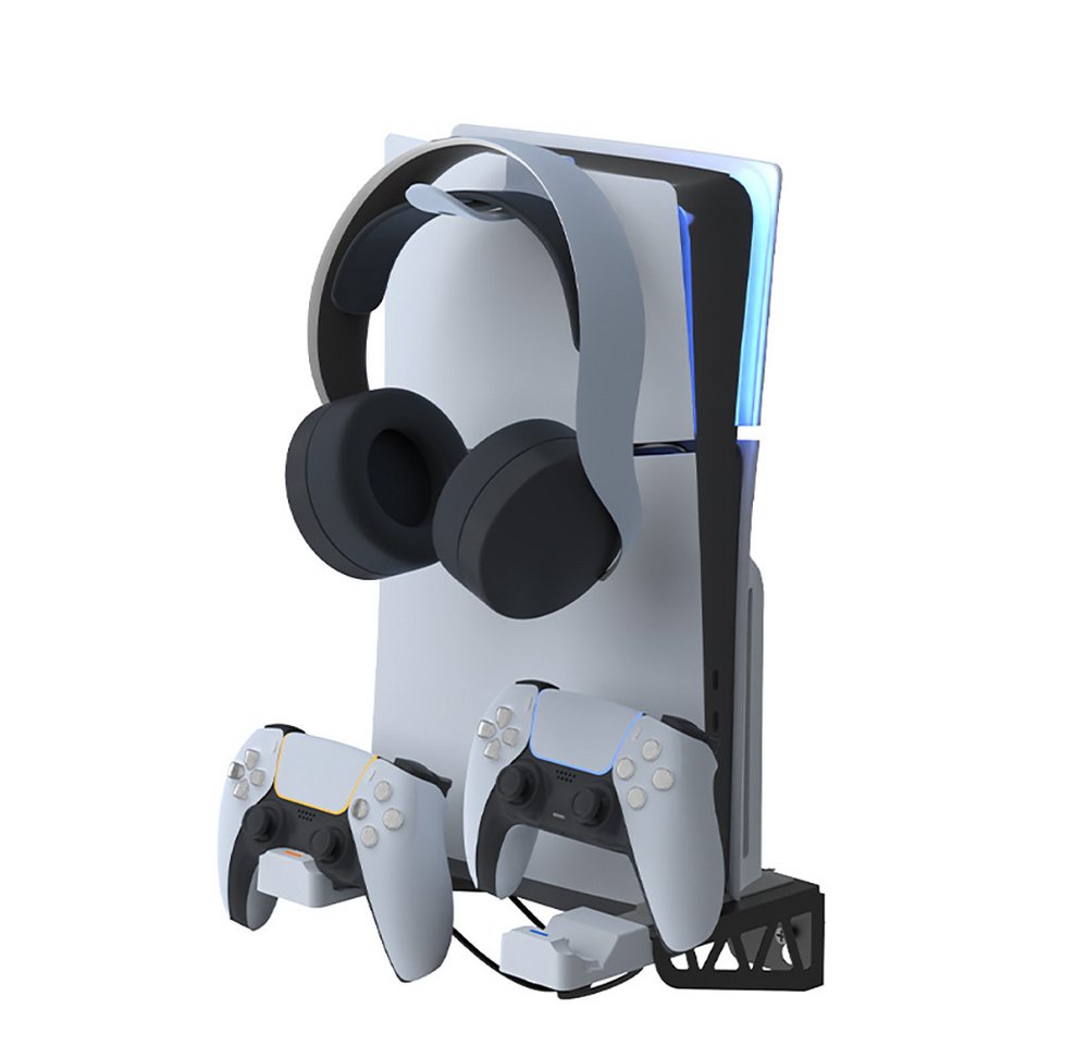 ibettertec Wall Mount Wandhalterung PS5 Slim mit Lüfter mit Controller-Ladegerät Controller-Ladestation (Controller-Ladegerät für PS5, Ladestation PS5 mit Kopfhörerhalterung)