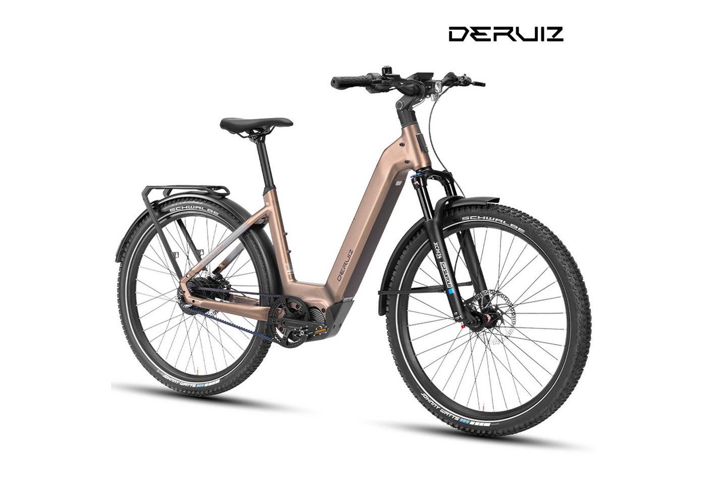 DERUIZ E-Bike Trekkingrad 28 Zoll/29 Zoll, 110Nm, 48V 720Wh, 180km, Riemenantrieb, RH:42/48cm, Nabenschaltung, Mittelmotor, 720 Wh, (Trittfrequenz- und Drehmomentsensor, Lockout-Federgabel, Tiefeinsteiger), Bluetooth+APP, Routenaufzeichnung, 120Lux Licht, Elektrofahrrad Bild 2