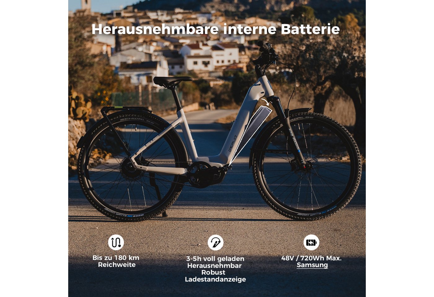 DERUIZ E-Bike Cityrad 28 Zoll/29 Zoll, 110Nm, 48V 720Wh, 180km, Riemenantrieb, RH:42/48cm, Nabenschaltung, Mittelmotor, 720 Wh, (Trittfrequenz- und Drehmomentsensor, Lockout-Federgabel, Tiefeinsteiger), Bluetooth+APP, Routenaufzeichnung, 120Lux Licht, Elektrofahrrad Bild 3