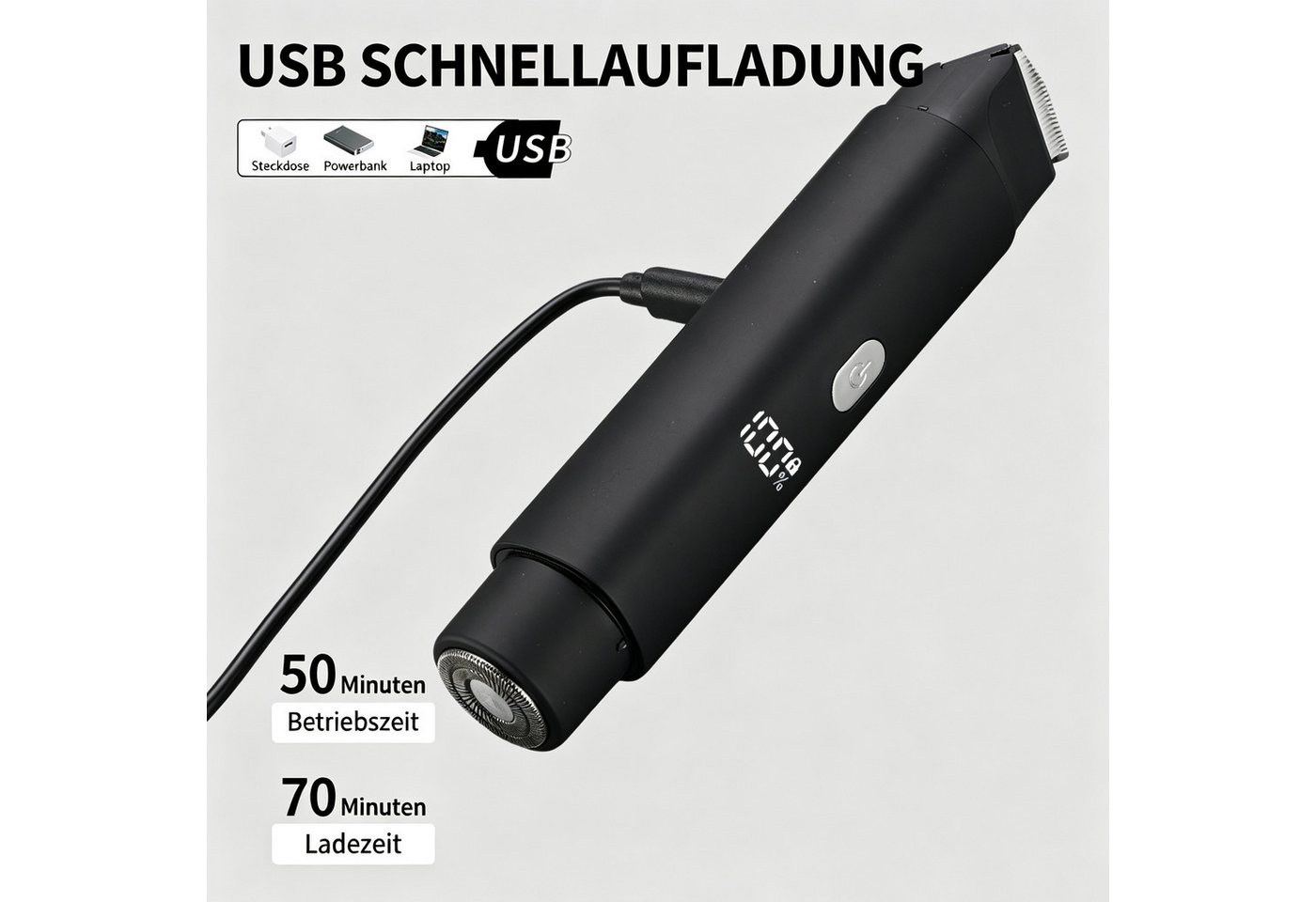 Luckice Elektrokörperrasierer Elektrischer Bikinitrimmer, 2-in-1 Damenrasierer mit 2 Scherköpfen, Aufsätze: 5, Trimmer + Folienrasierer, USB-C, LED-Akkuanzeige, Aufsteckkamm, für Bikinizone, hseln & Körper, Rosa, wiederaufladbar Bild 4