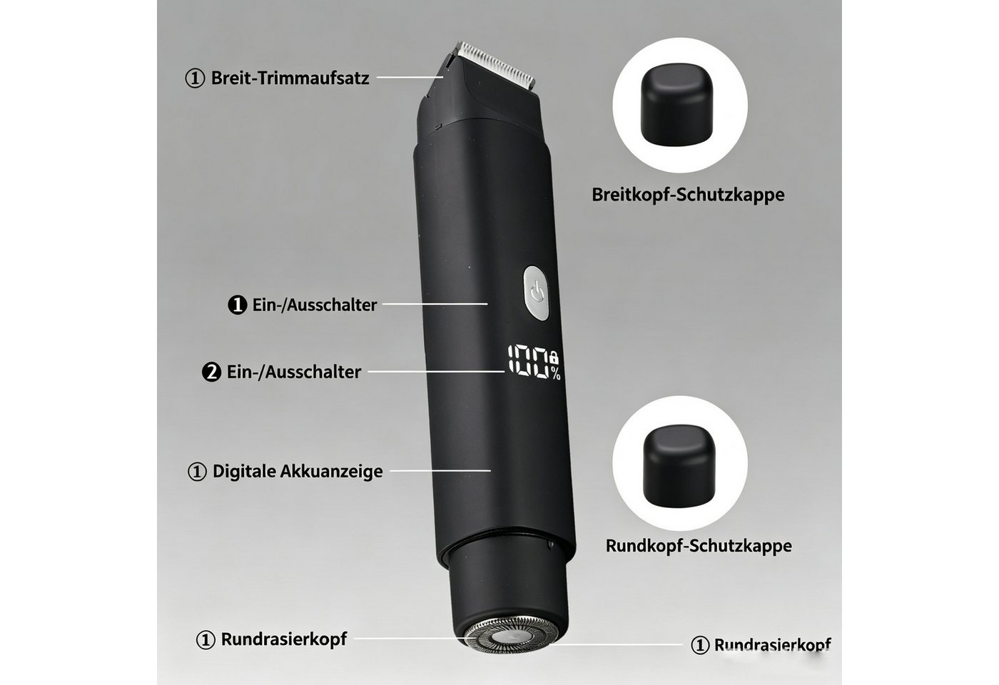 Luckice Elektrokörperrasierer Elektrischer Bikinitrimmer, 2-in-1 Damenrasierer mit 2 Scherköpfen, Aufsätze: 5, Trimmer + Folienrasierer, USB-C, LED-Akkuanzeige, Aufsteckkamm, für Bikinizone, hseln & Körper, Rosa, wiederaufladbar Bild 5