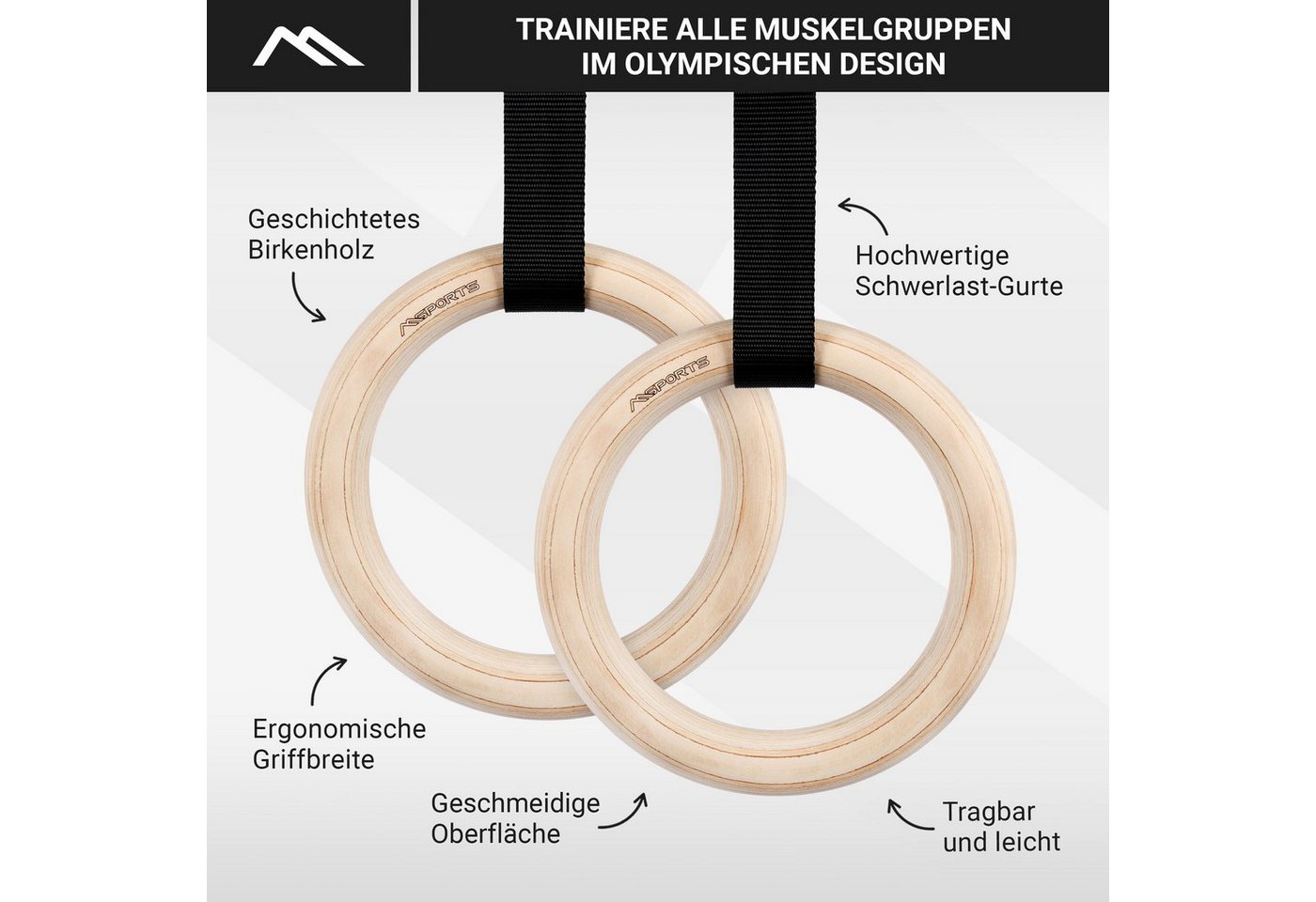 MSports® Trainingsring Turnringe Premium Holz Gymnastikringe Ringe Turnen 28mm oder 32mm