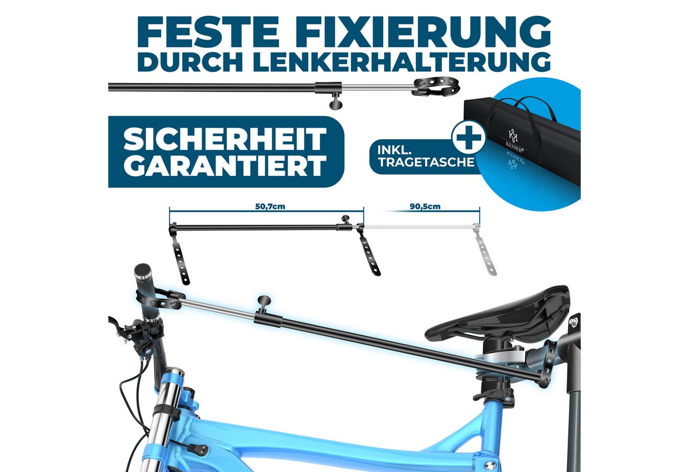 KESSER Fahrrad-Montageständer Profi Reparaturständer Fahrradständer bis 50kg Traglast, Fahrradmontageständer inkl. Tasche, Werkzeugschale & Magnetfach
