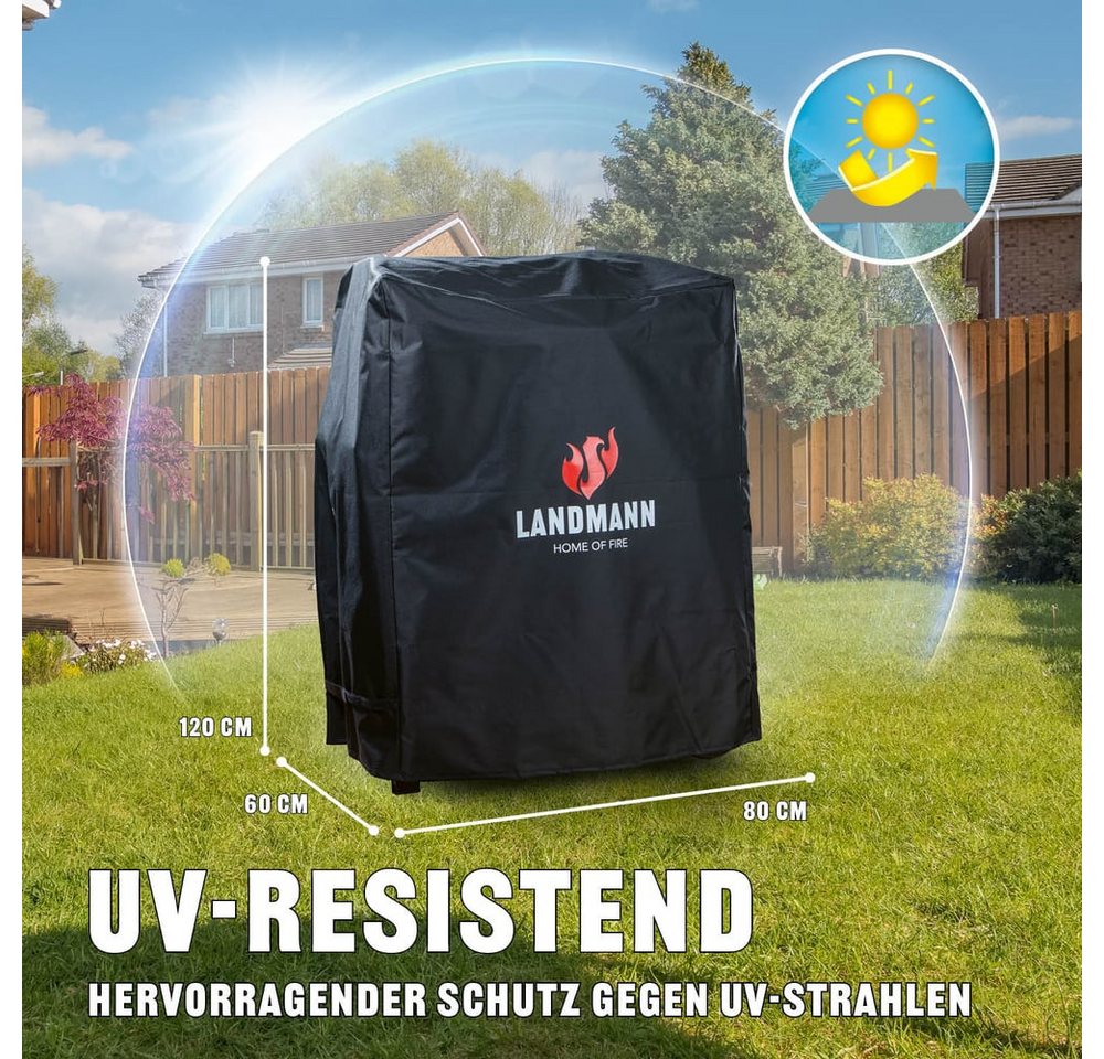 LANDMANN Grillabdeckhaube Wetterschutzhaube Premium 60x80x120cm, reißfest, atmungsaktiv, kältebeständig, wasserdicht, kein Ausbleichen Bild 3