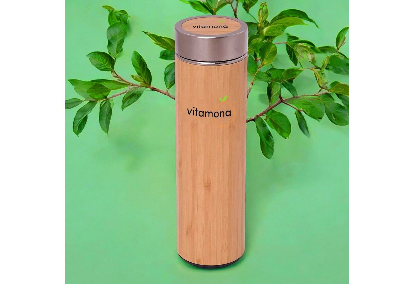 Vitamona Thermoflasche Bambus Thermoflasche 500ml Teebereiter ökologisch, Edelstahl und Bambus Bild 2